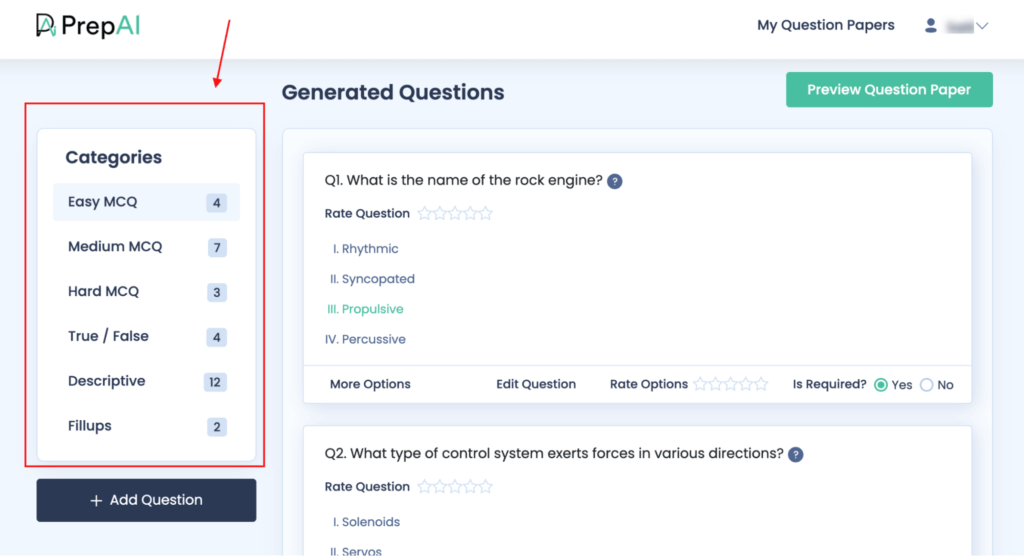 You will see various questions categorized in the above-mentioned categories.